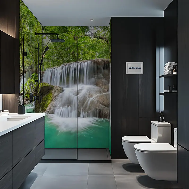 Modernes Bad mit Dusche und Wasserfall-Motiv