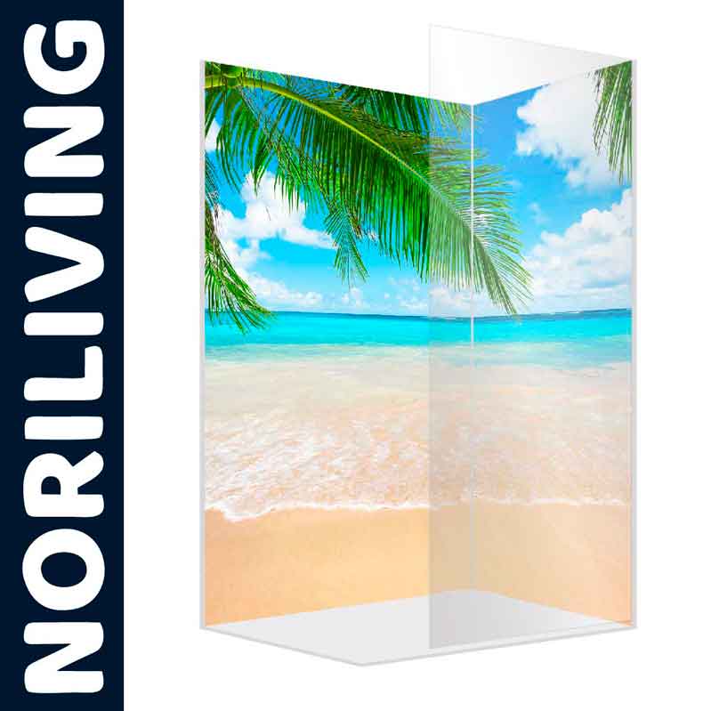 Duschwand mit tropischem Strand- und Meerblick von Noriliving