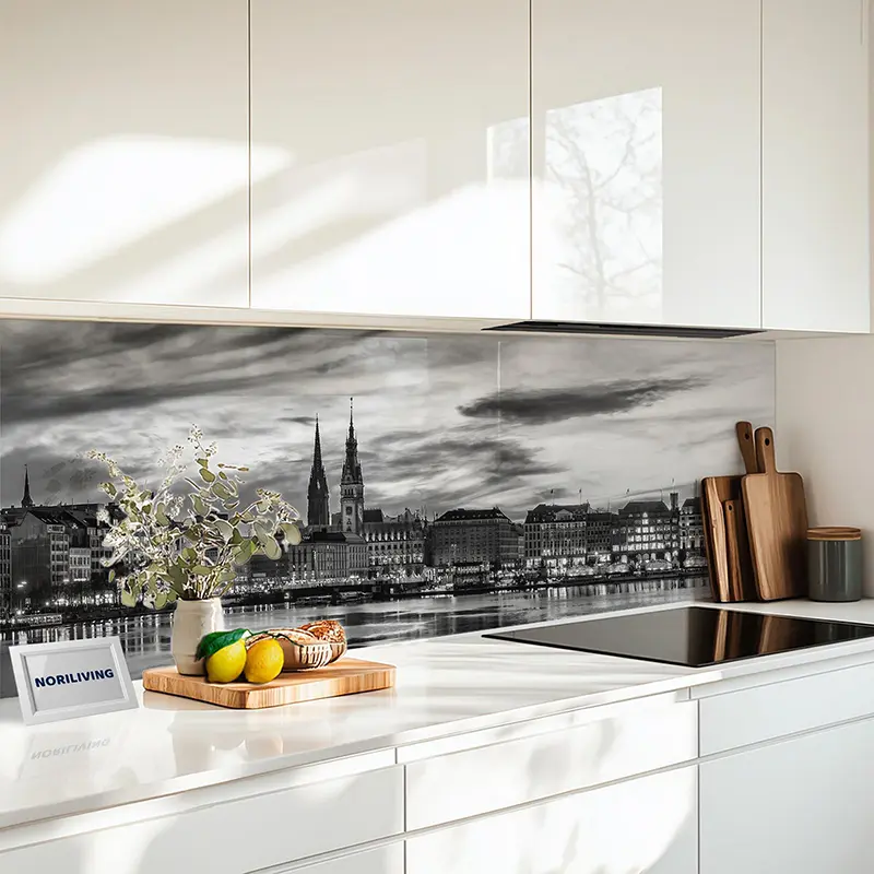 Küchenrückwand Glas Hamburg 060 schwarz-weiß