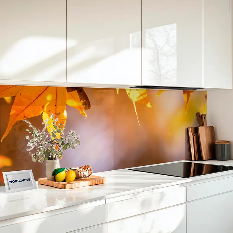 Fliesenspiegel Alu Leuchtende Herbstblätter - orange Ahornzweig 815