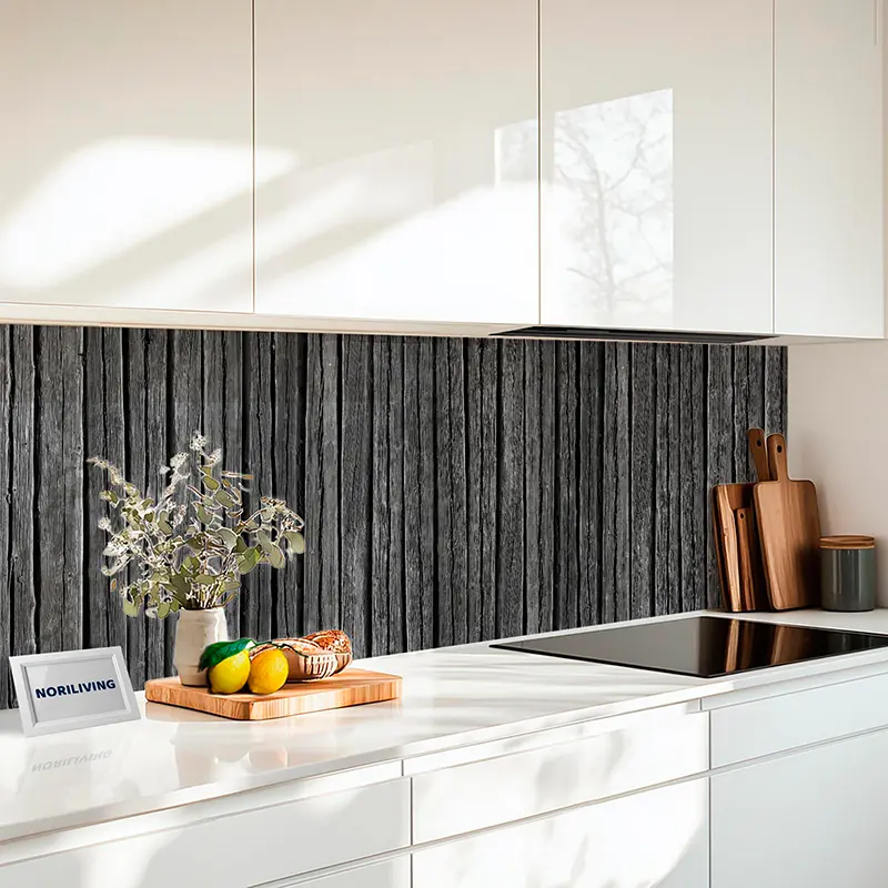 Küchenrückwand Alu Brauner Holzzaun 288 schwarz-weiß