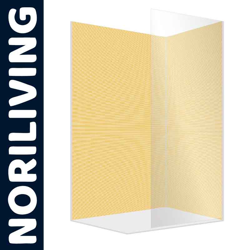 Transparente Duschecke mit sandfarbener Struktur von NORILIVING