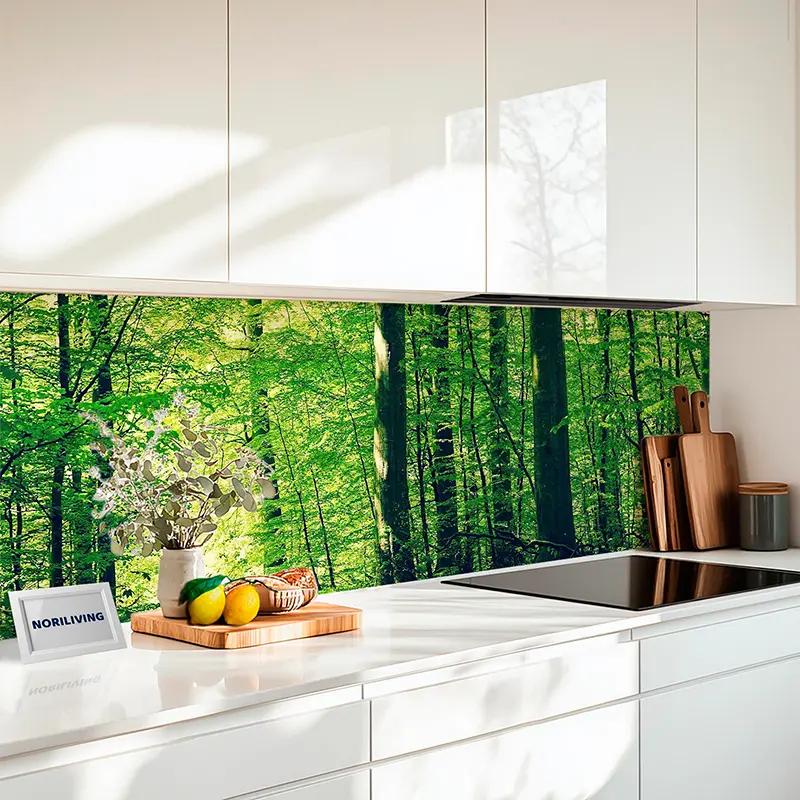 Fliesenspiegel Alu Waldpanorama Poster - Grüner Waldweg 735