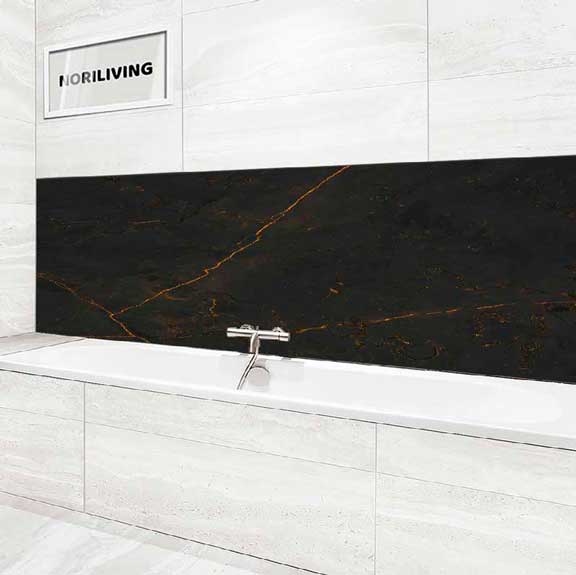 Badrückwand Alu Marmorstruktur dunkelgrau mit orangen Rissen 008