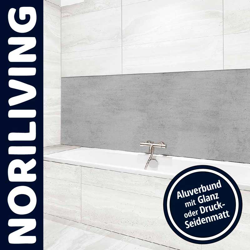 Badezimmer mit grauer Alu-Verbundplatte von Noriliving, glänzend oder seidenmatt verfügbar