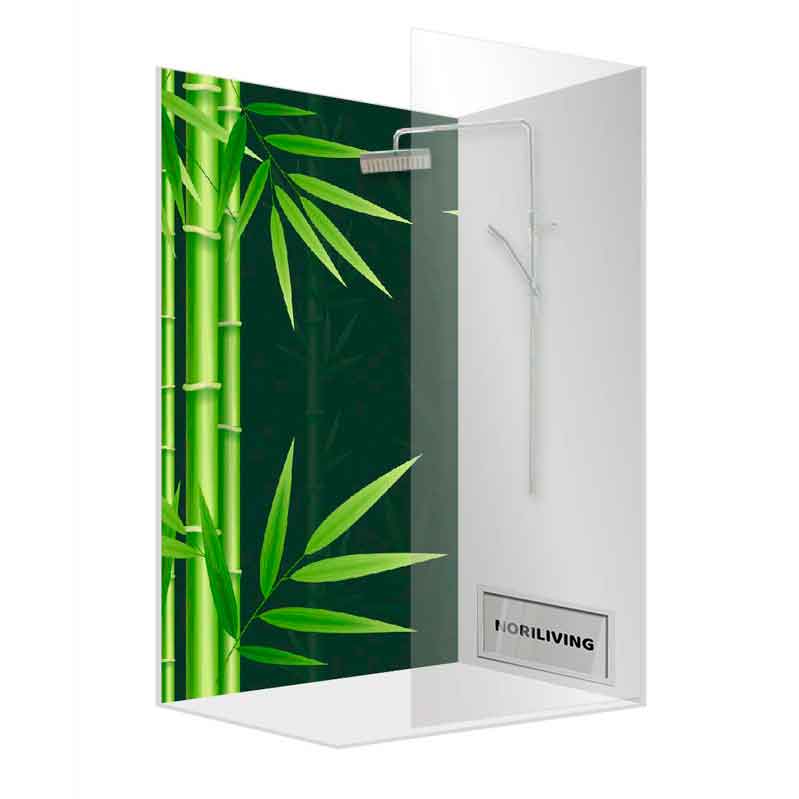 Moderne Eckdusche mit Bambusdesign und Regenbrause