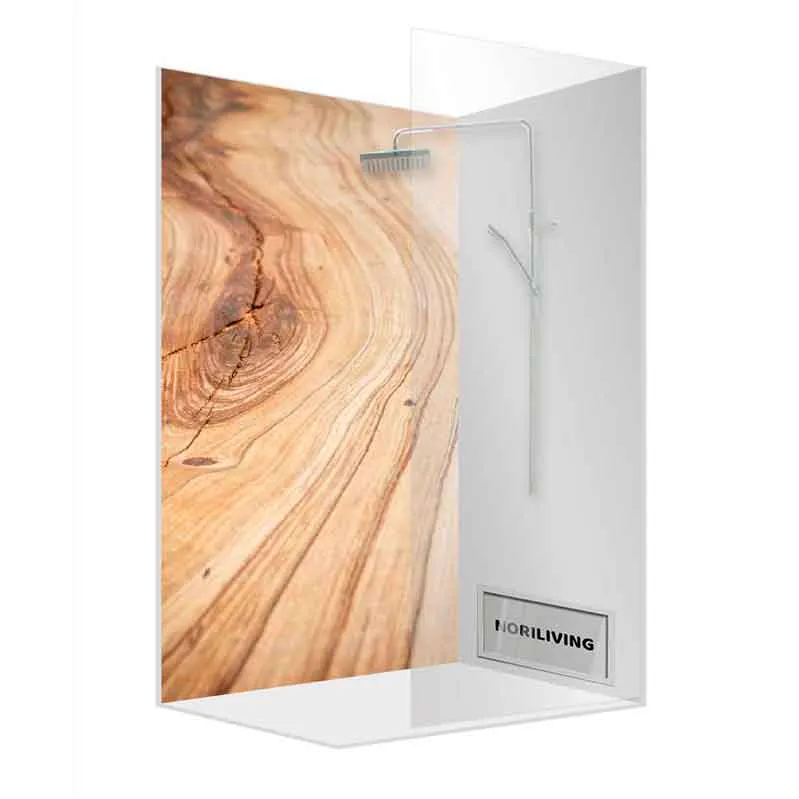 Duschkabine mit dekorativer Holzoptik-Rückwand