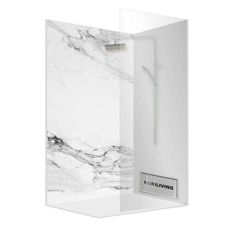 Elegante Duschkabine mit Marmordekor und Regendusche von NORILIVING