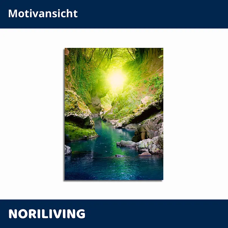 Fluss in grüner Schlucht mit warmem Sonnenlicht