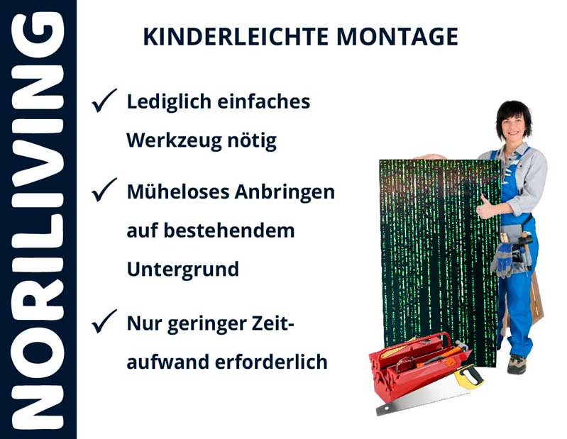 NORILIVING-Anleitung zur einfachen Montage: Werkzeug minimal, schnelle Installation auf jedem Untergrund, wenig Zeit nötig