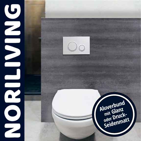 Moderne Toilette mit Aluverkleidung von Noriliving Toilette mit grauer Aluverkleidung und Spültasten in einer modernen Badezimmerinstallation von Noriliving