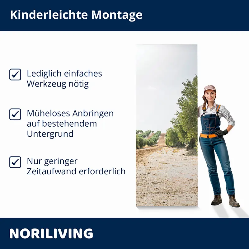 Montagepanel mit Landschaft und Handwerkerin