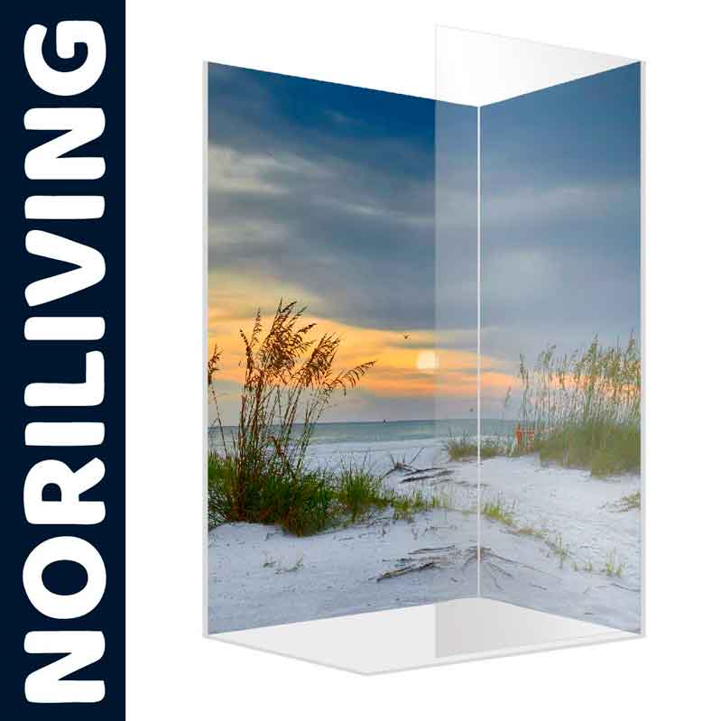 Glasbild mit Strandlandschaft und Sonnenuntergang von Noriliving
