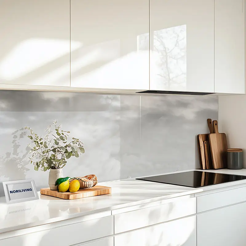 Küchenrückwand Glas Bunte Küstenstadt und Kreuzfahrtschiff im Hafen 038 schwarz-weiß