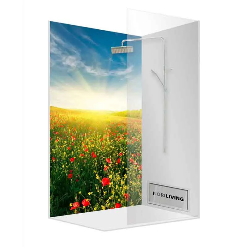 Glas-Duschwand mit Mohnblumen-Print