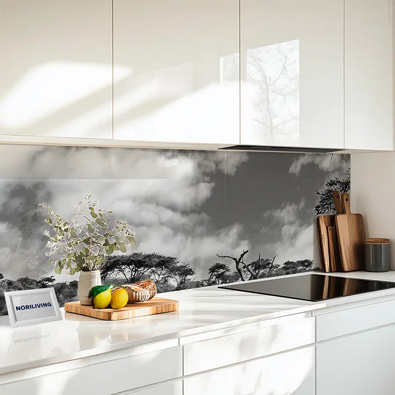 Küchenrückwand Echtglasoptik Profiline Akazienbäume in Afrika 288 schwarz-weiß
