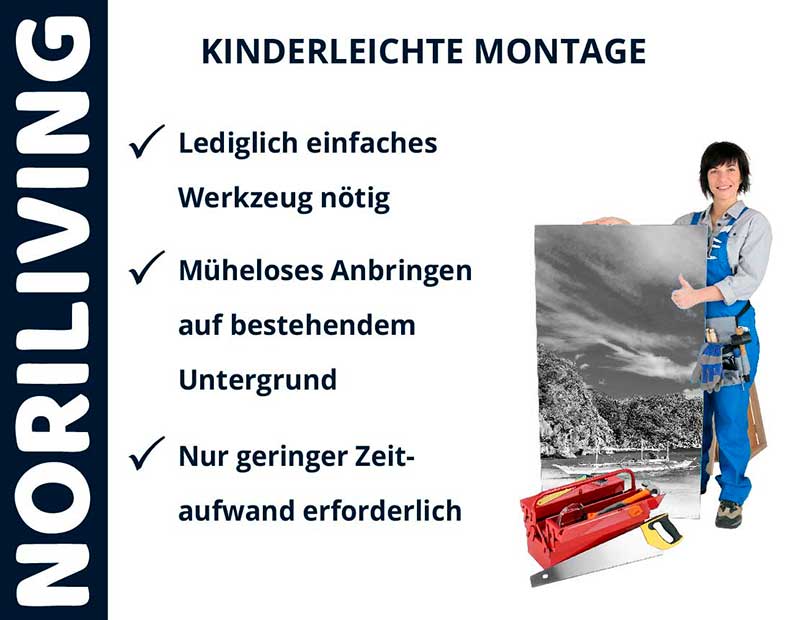 Handwerker zeigt einfache Montage mit NORILIVING-Produkten, minimaler Werkzeugbedarf und geringem Zeitaufwand erforderlich.