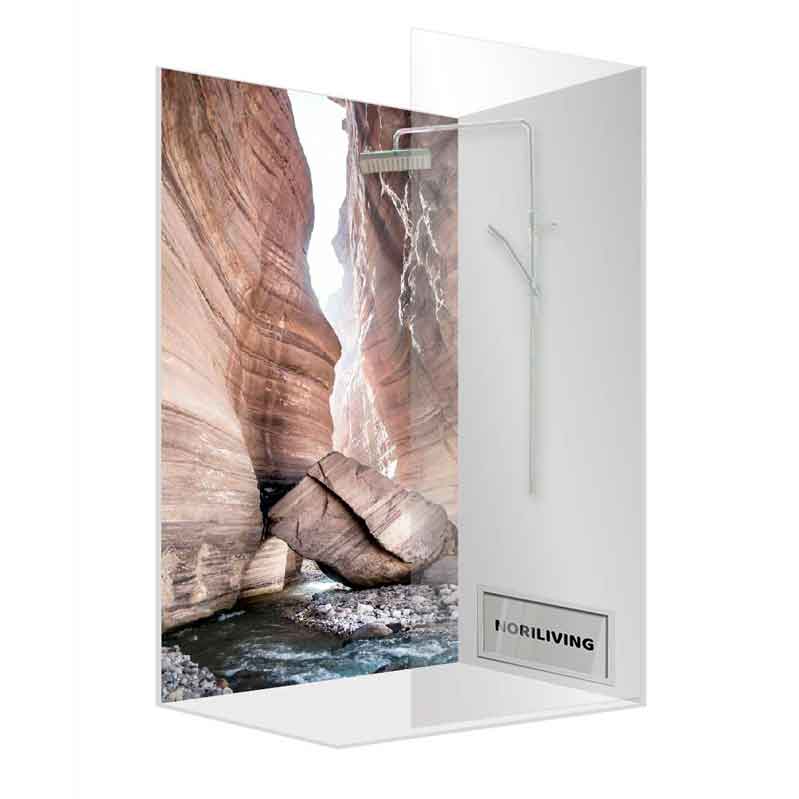 Duschrückwand mit Canyon-Motiv für ein natürliches Duscherlebnis im Badezimmer Duschrückwand mit beeindruckendem Canyon-Motiv, das eine natürliche und moderne Badezimmerästhetik schafft