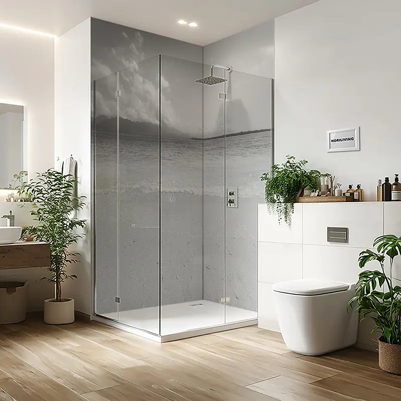 Duschrückwand Aluverbund schöner Strand und tropisches Meer 211 schwarz-weiß