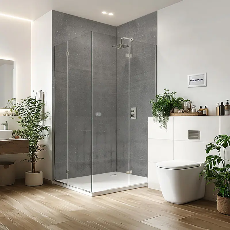 Duschrückwand Einzel | Ecke | Nische | Alu Natur - Beton hellgrau 312a