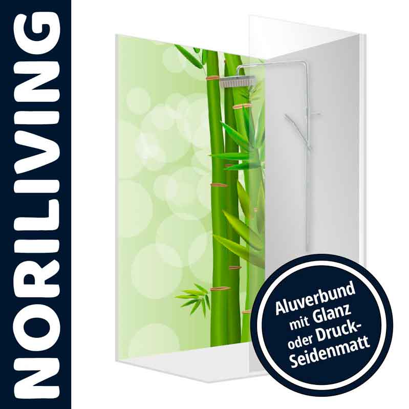 Duschwand mit grünem Bambusdesign auf Aluverbund, wahlweise glänzend oder seidenmatt
