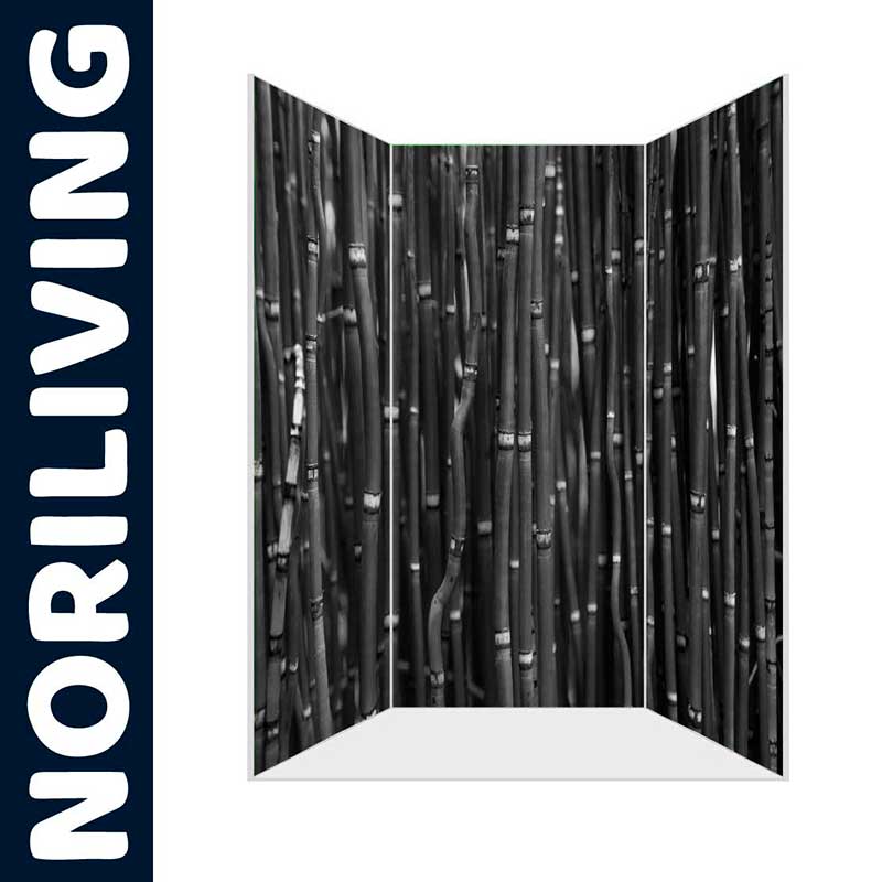 Dreiteiliger Raumteiler mit schwarz-weißem Bambusmuster