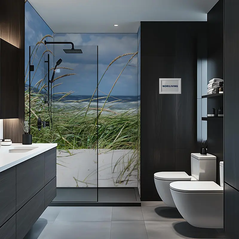 Modernes Badezimmer mit Dünen-Motiv in der Dusche