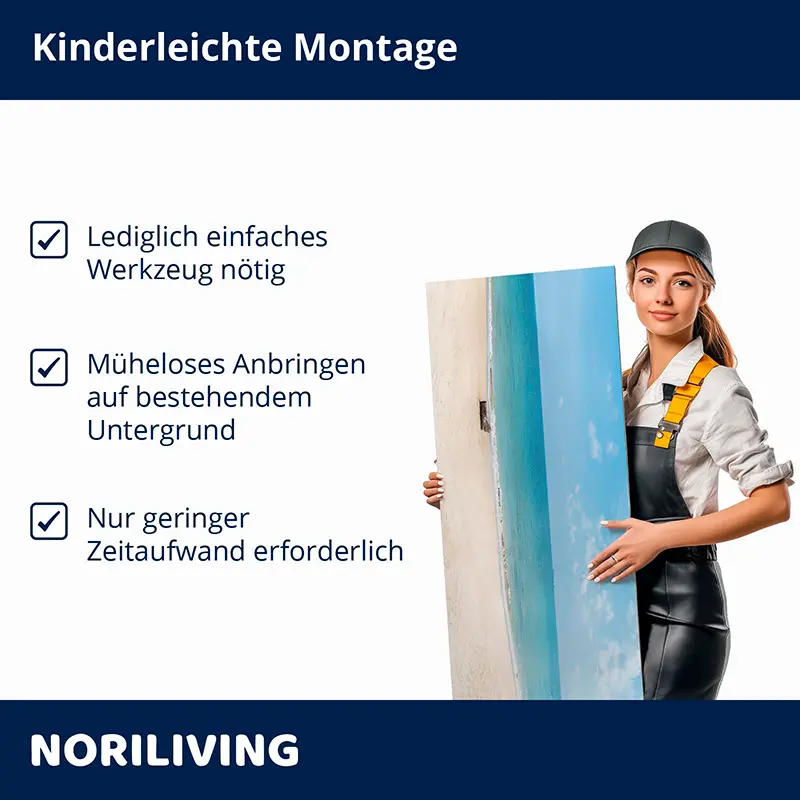 Frau hält Wandbild, einfache und schnelle Montage