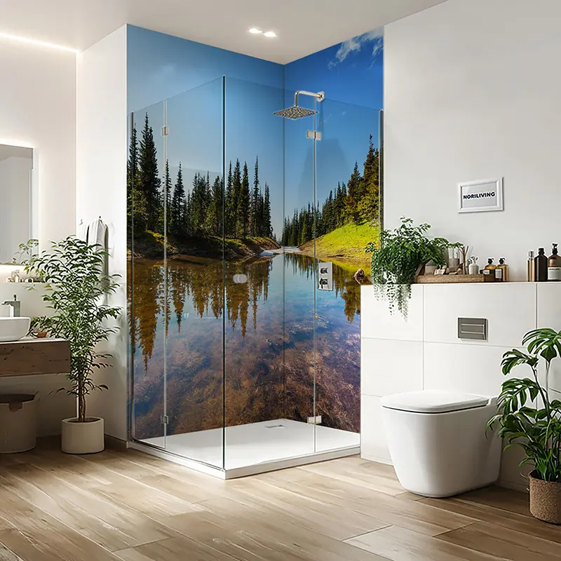 Duschrückwand Einzel | Ecke | Nische | Alu Fluss im Wald 626