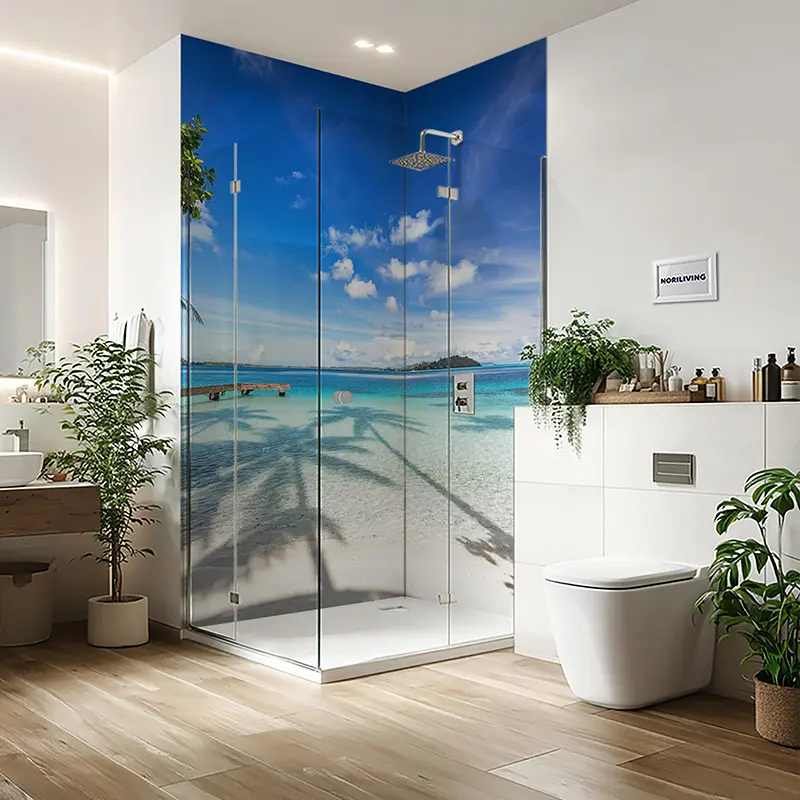 Duschrückwand Einzel | Ecke | Nische | Alu Strand von Bora Bora mit Steg ins Meer 008