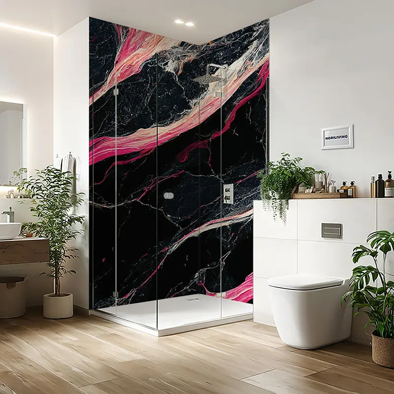 Duschrückwand Einzel | Ecke | Nische | Alu Marmor dunkelgrau-rosé-purpur-schwarz 083