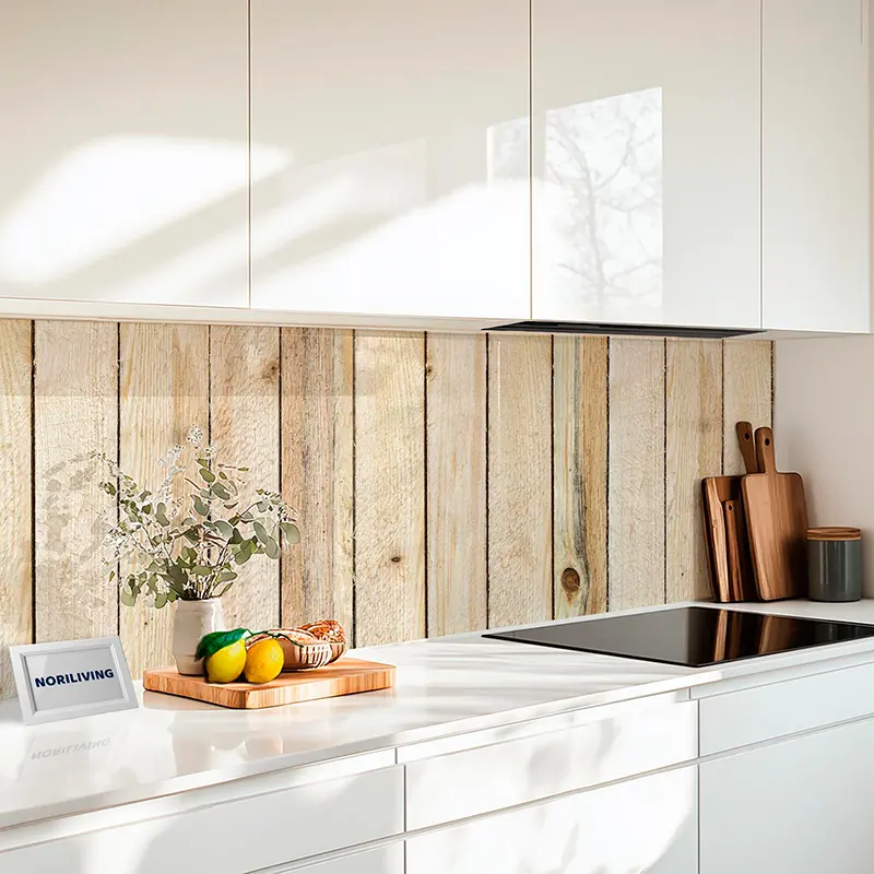 Fliesenspiegel Alu Helle vertikale Holzlatten 303