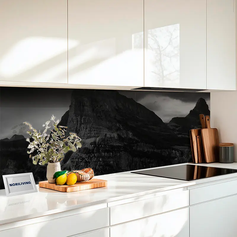 Küchenrückwand Echtglasoptik Profiline Abendlicher Blick auf die amerikanischen Rocky Mountains 376 schwarz-weiß