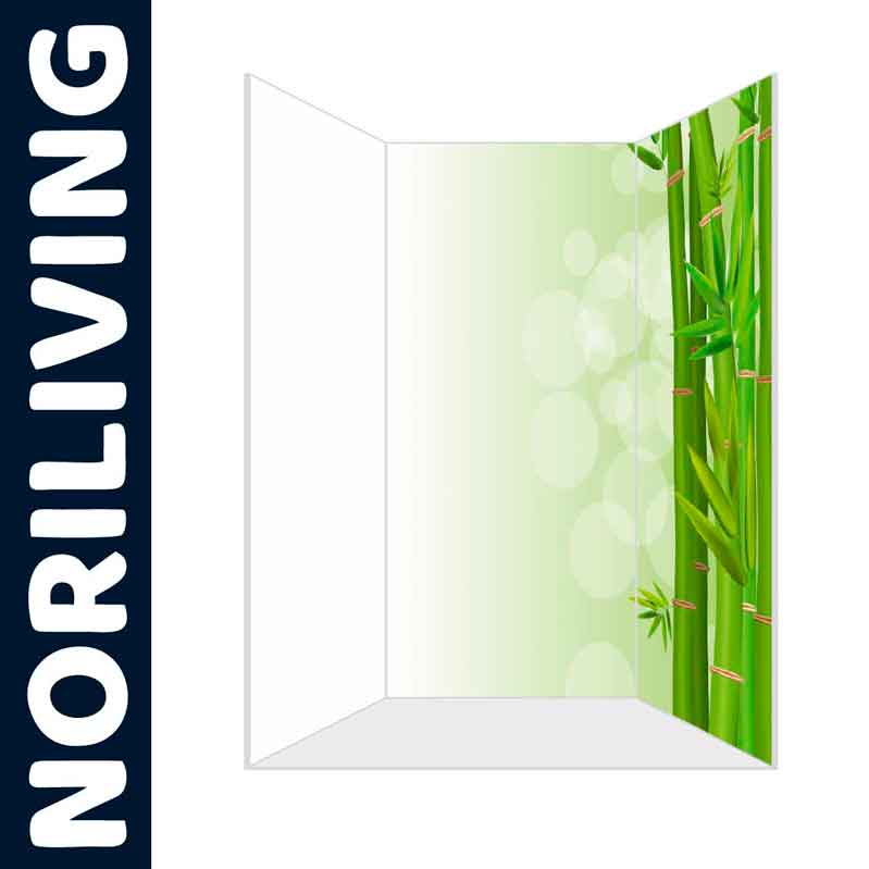 Raumteiler mit Bambusdesign und NORILIVING Schriftzug
