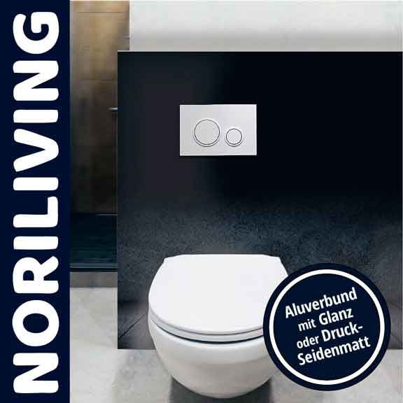 Elegante WC-Druckknopfarmatur in Glanz oder Seidenmatt - Noriliving Moderne Toilette mit Druckknopfarmatur in Alubundoptik von Noriliving, erhältlich in Glanz oder Seidenmatt.