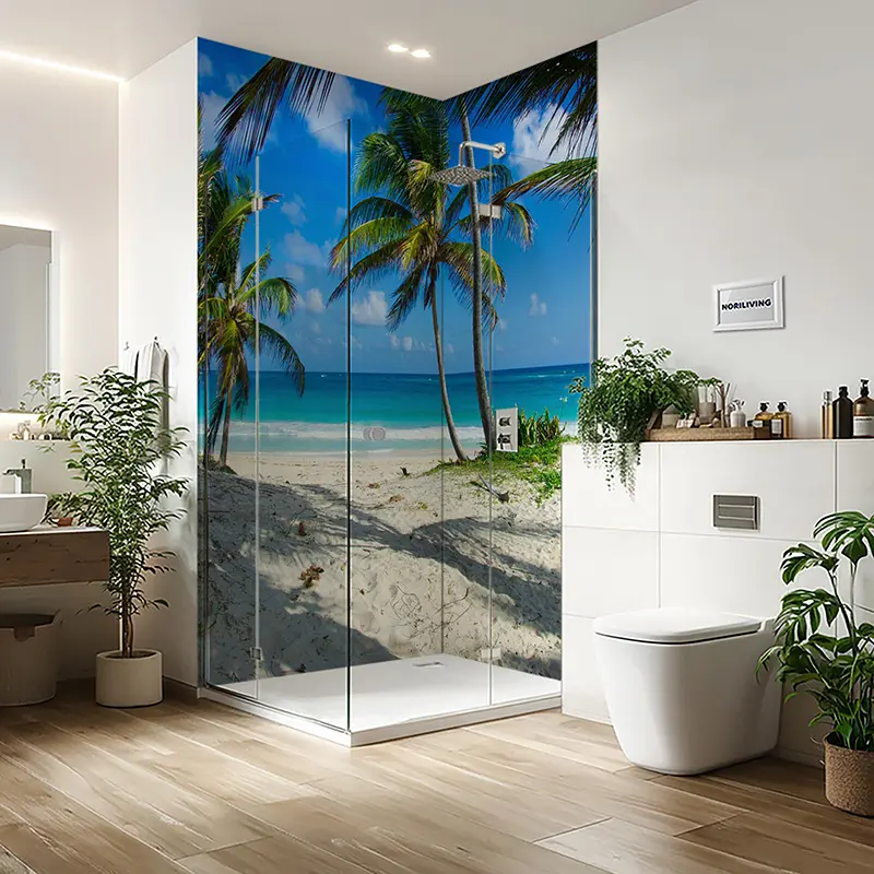 Duschrückwand Einzel | Ecke | Nische | Alu schöner Strand und tropisches Meer mit Palmen 236
