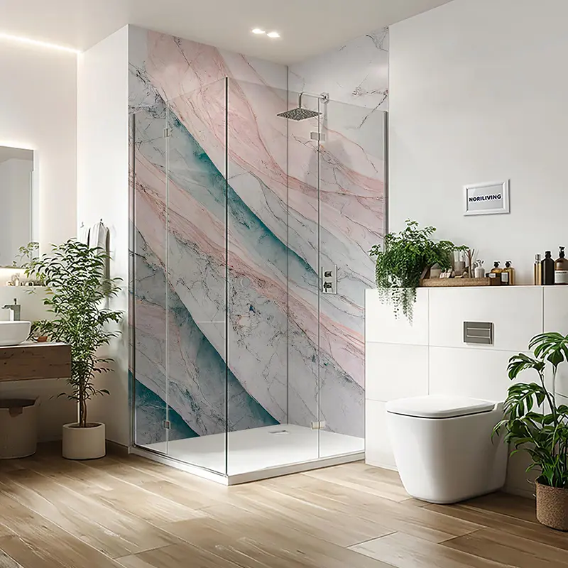 Duschrückwand Einzel | Ecke | Nische | Alu Marmor rosé-türkis-brilliantblau 073