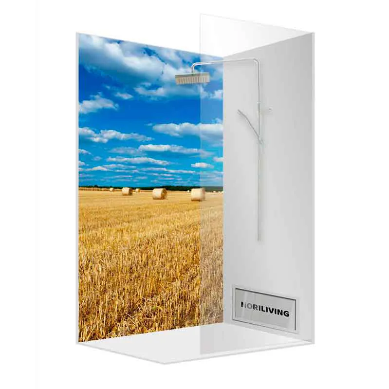 Duschrückwand mit Feld-Motiv und Ernteballen