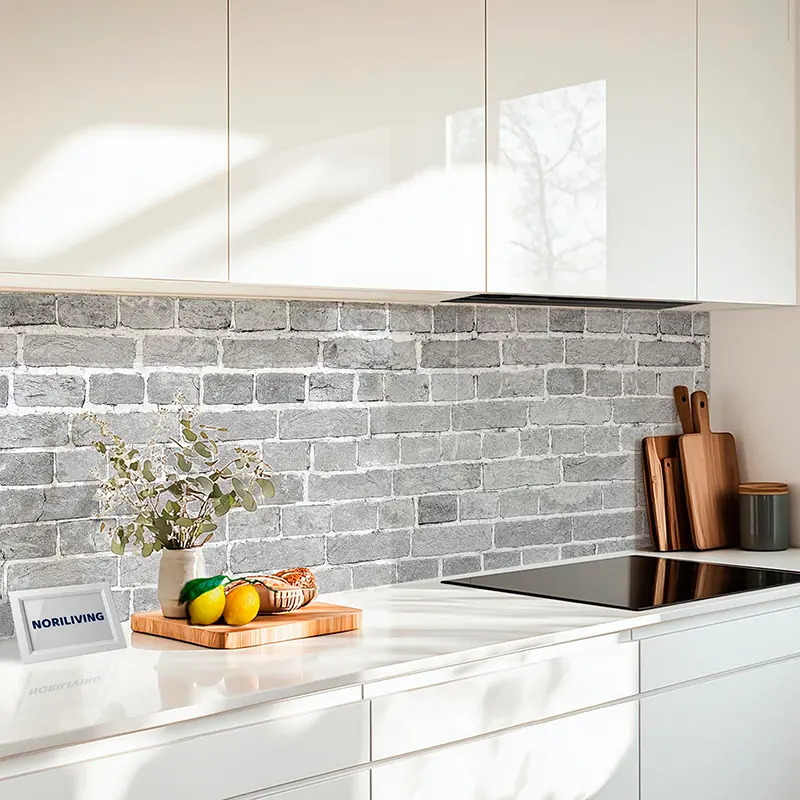 Küchenrückwand Alu Beige Backsteinmauer 465 schwarz-weiß