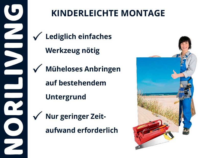 Handwerker präsentiert Noriliving Produkte; einfacher Aufbau mit minimalem Werkzeugaufwand in kurzer Zeit