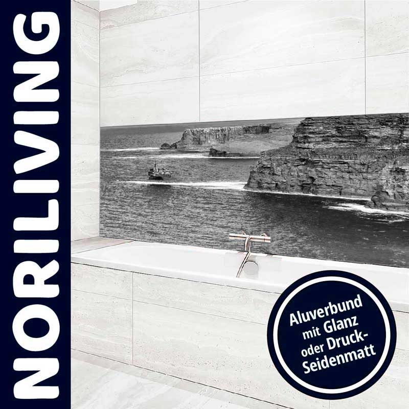 Badewanne mit Küstenmotiv aus Aluverbund, wählbar in Glanz oder Druck-Seidenmatt von NORILIVING