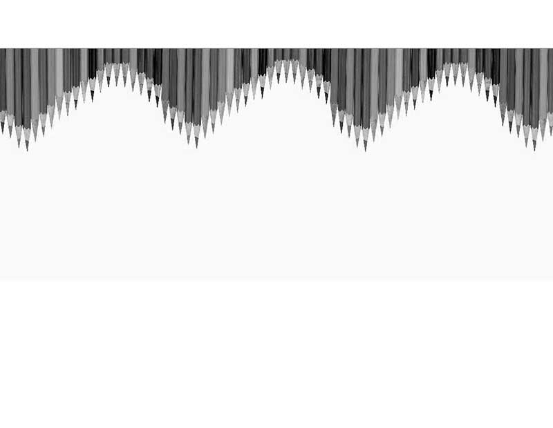 Grafik mit mehreren gespitzten Bleistiften, die in einer wellenförmigen Anordnung gesehen werden