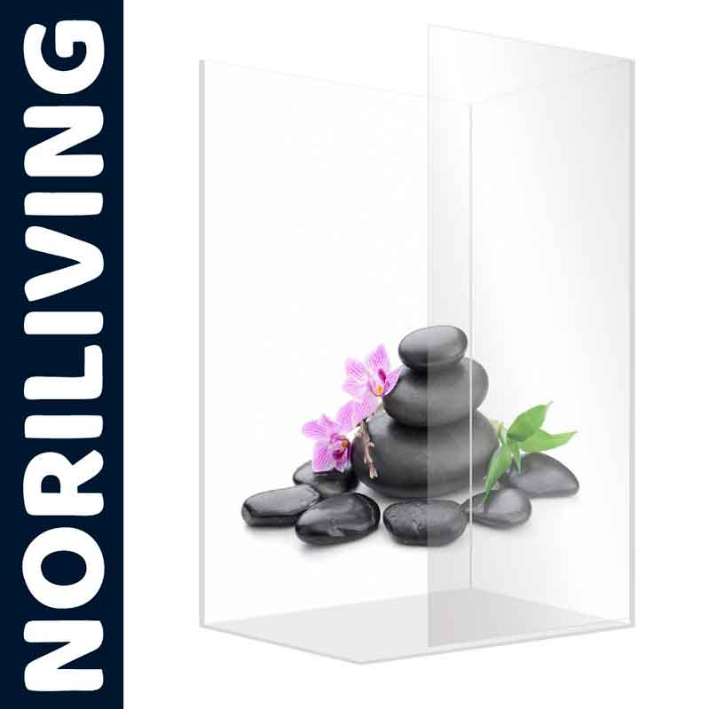 Duschtrennwand mit Zen-Steinen und Orchideen von Noriliving