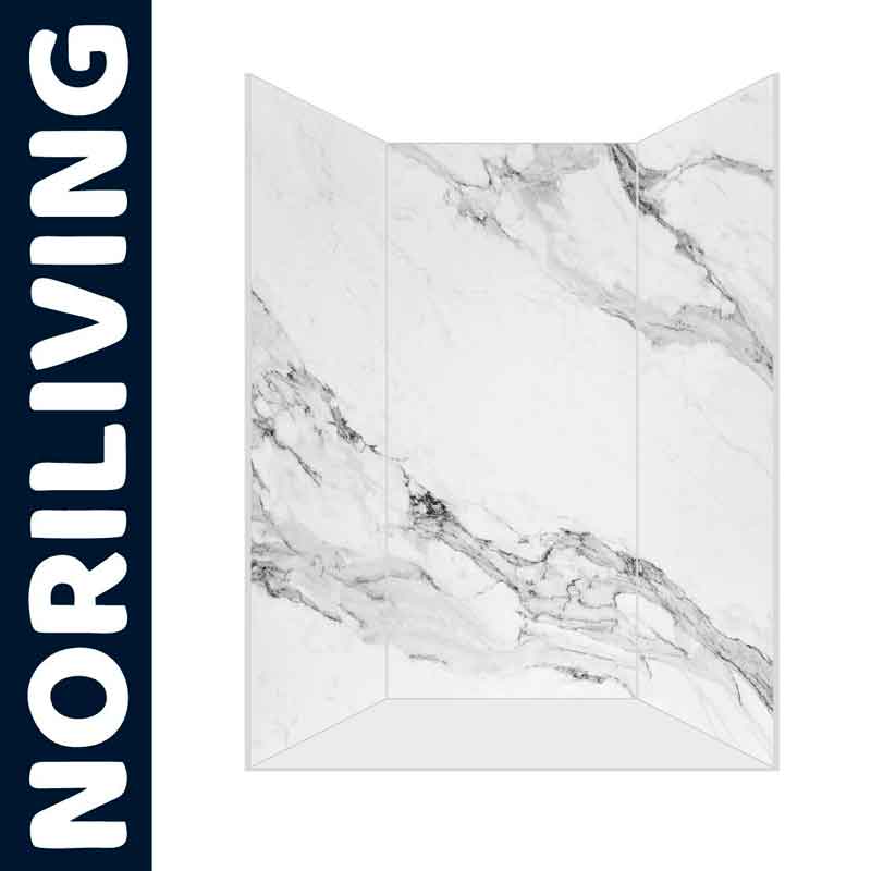 Noriliving Duschwand in Marmoroptik, dreiteilig, elegantes Design für moderne Badezimmer