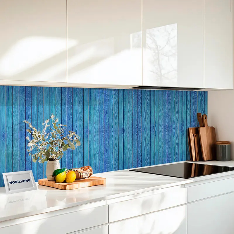 Küchenrückwand Alu Holzzaun blau 470