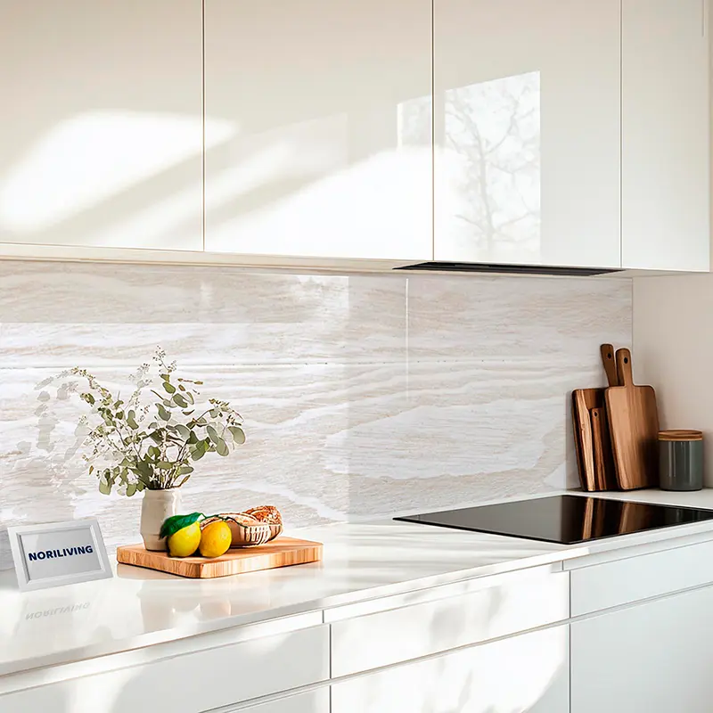 Küchenrückwand Echtglasoptik Profiline Frische Zutaten auf hellem Holzbrett 863