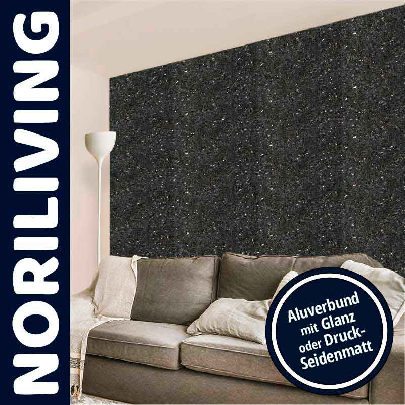 Eleganter Wohnraum mit Aluverbund-Wandverkleidung in Schwarz Moderner Wohnbereich mit dunkler Aluverbund-Wand und gemütlichem Sofa