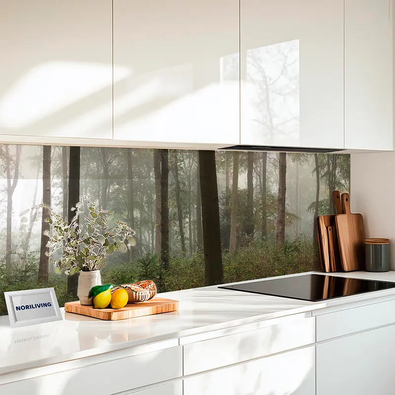 Fliesenspiegel Alu Morgennebel im Buchenwald 177