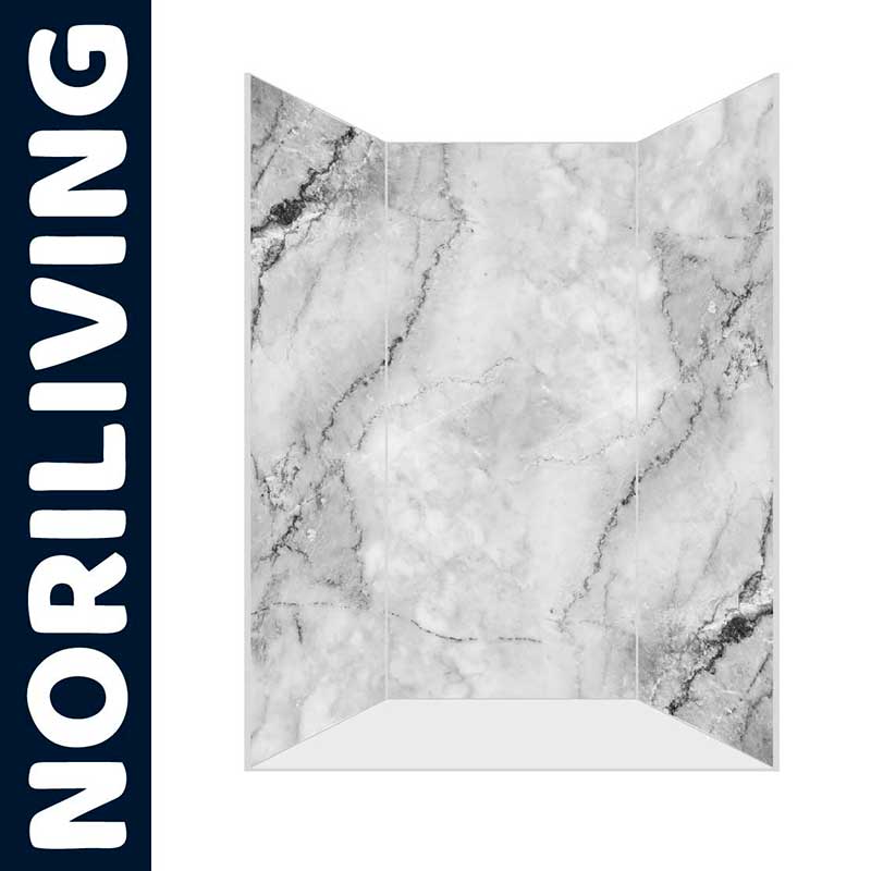 Duschwand mit Marmor-Optik von Noriliving, dreiteilig