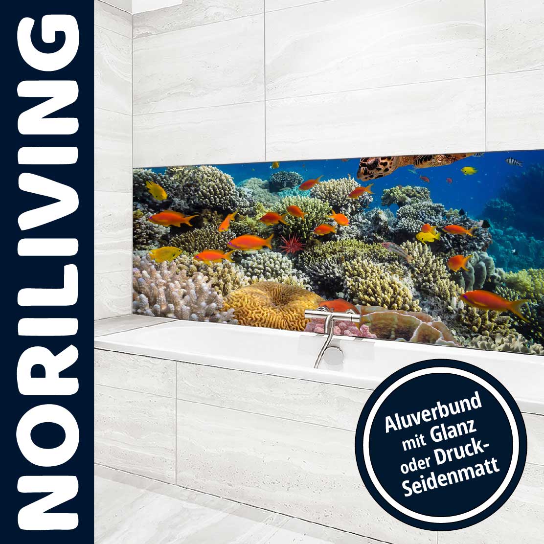 Ansicht des Badrückwand-Motivs Fische im Meer 068 Unterkante
